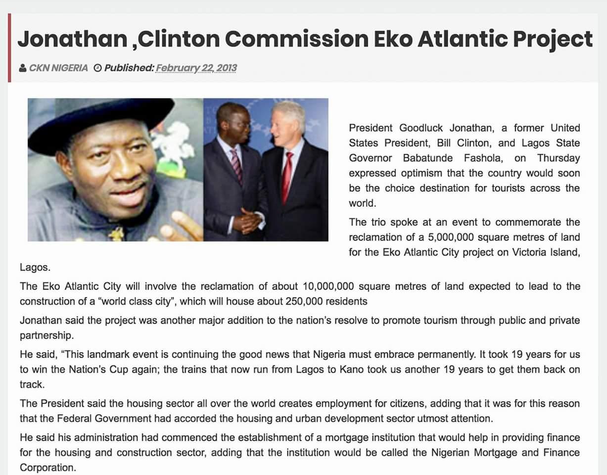 The Commissioning story of Eko Atlantic City, Lagos in 2013 
