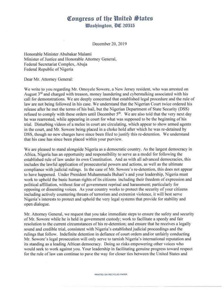 Buhari USA Letter